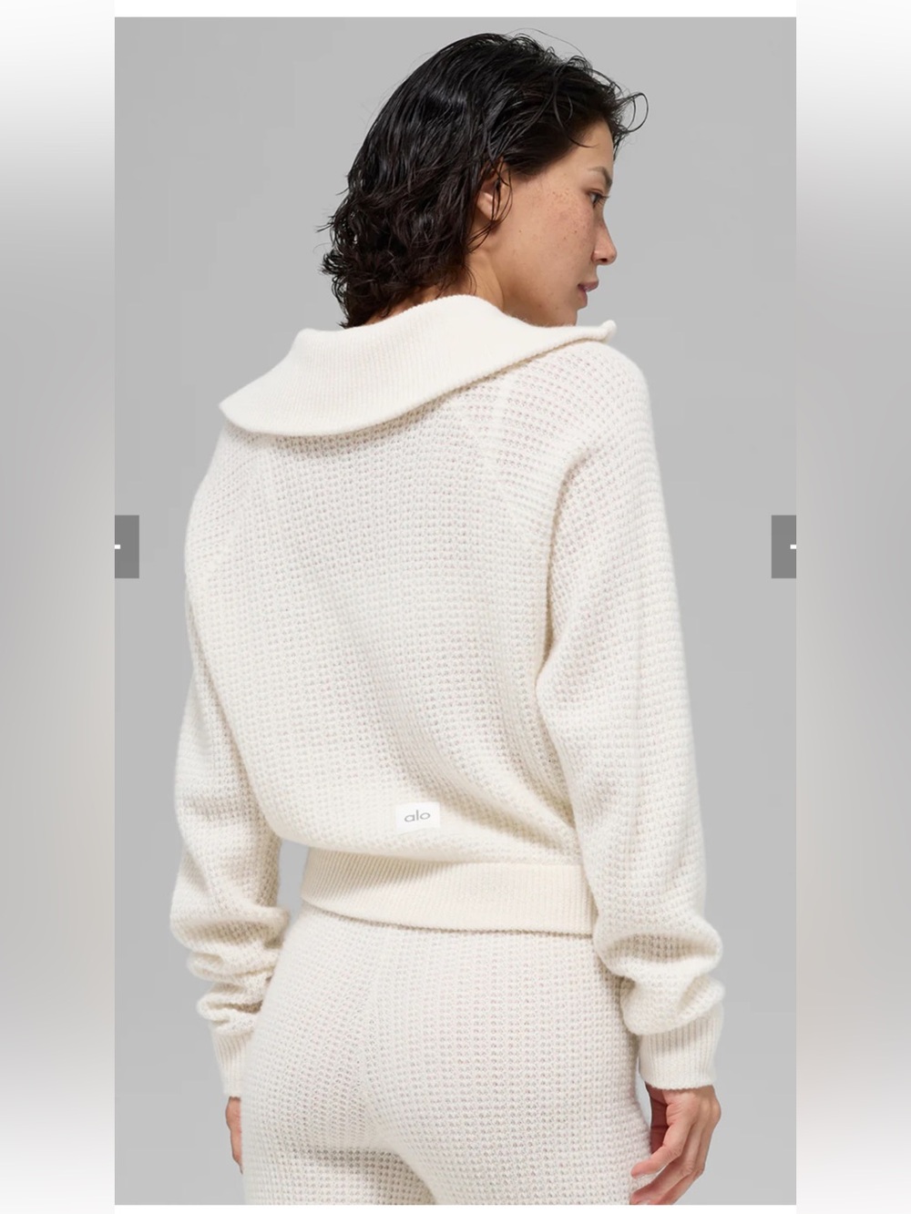 ALO Yoga Cream Half-Zip Cowl Waffle Knit Sweater - Picture 2 of 6